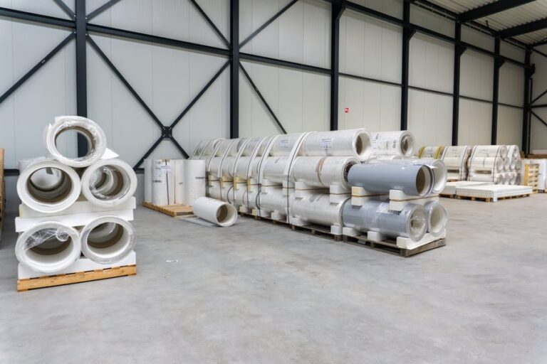 Stock de plaques et rouleaux FRP dans l’entrepôt FPS